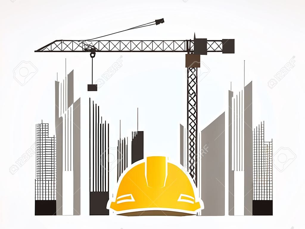 Bouwbouw industrie ontworpen op toren en stad achtergrond grafische vector.