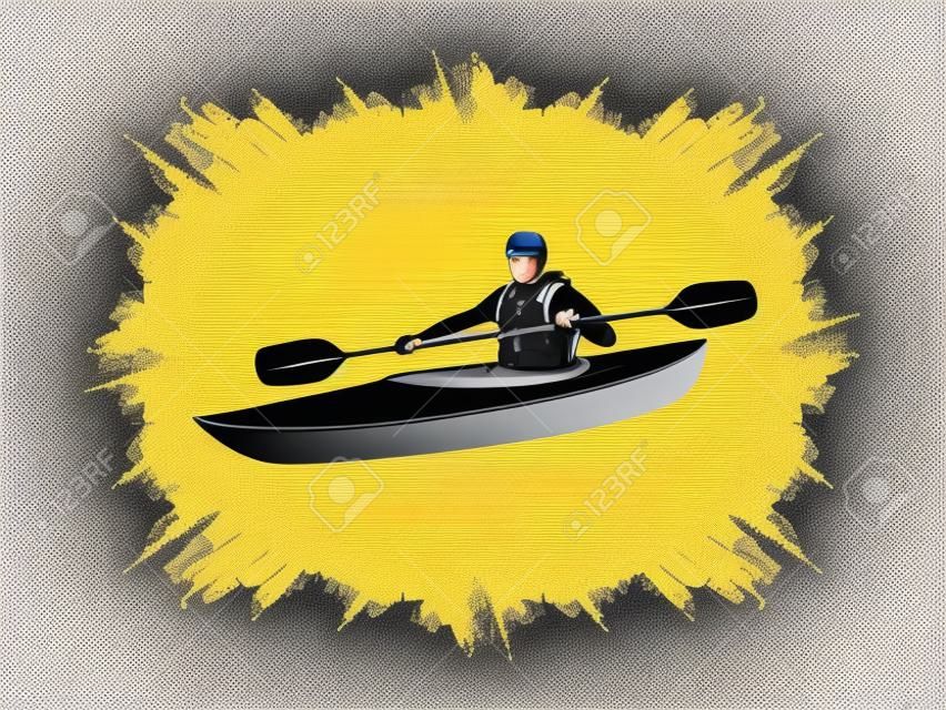 A man kayaking designed on grunge frame background graphic vector.