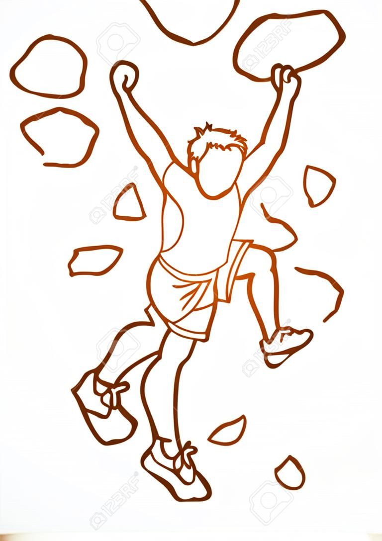 Man climbing on the wall outline graphic vector.