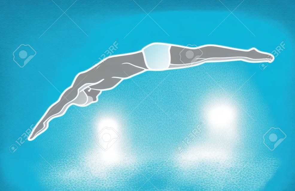 Человек, прыгающий в плавательный бассейн графический вектор