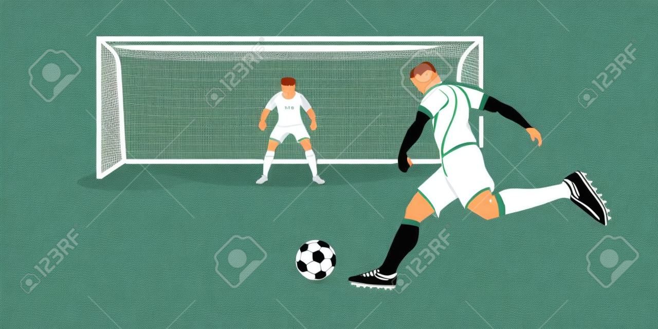 Futballista rúgja a labdát a kapus állandó akció grafikus vektor.