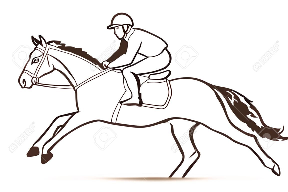 Jockey equitação cavalo desenho animado esporte gráfico vector