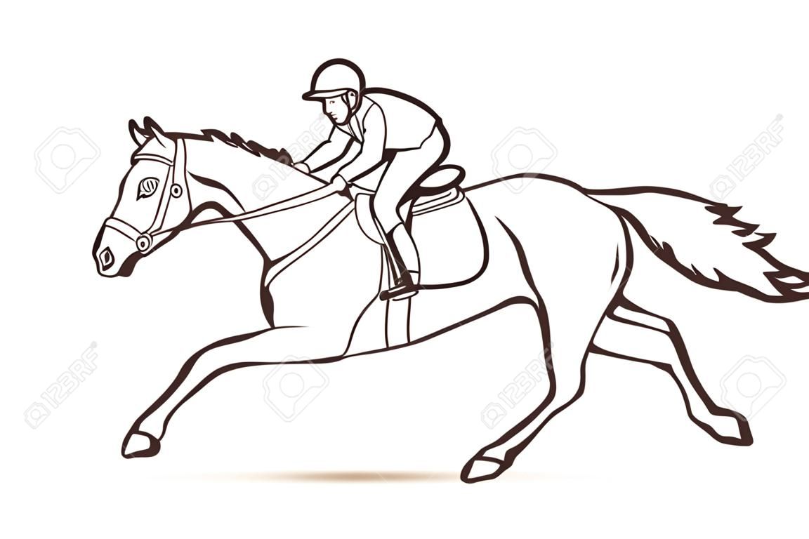 Jockey equitação cavalo desenho animado esporte gráfico vector