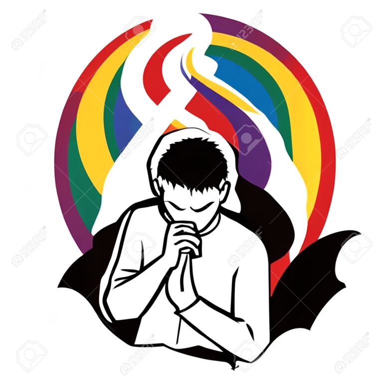 Prayer, Christian praying ,Praise God, Worship cartoon graphic vector.