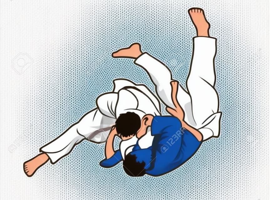 Judo sport akcja kreskówka wektor graficzny.