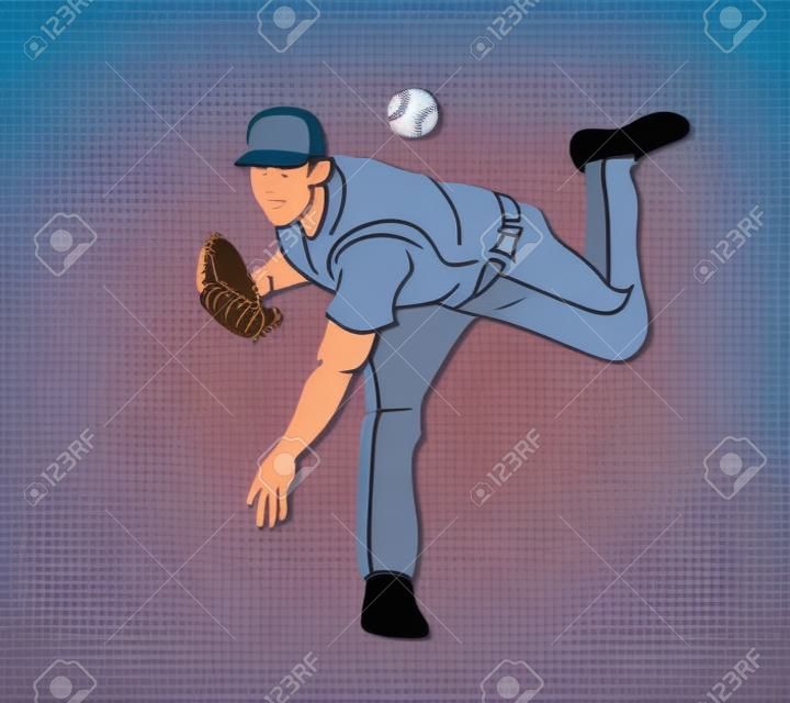 Jogador de beisebol ação cartoon sport vector gráfico.