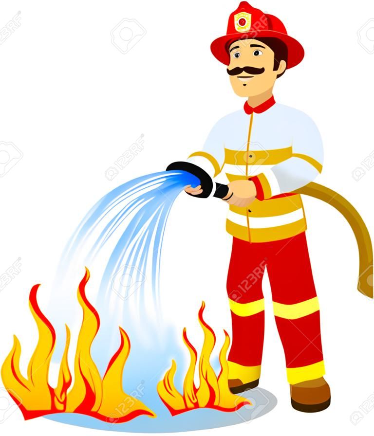 Pompier avec tuyau d'eau