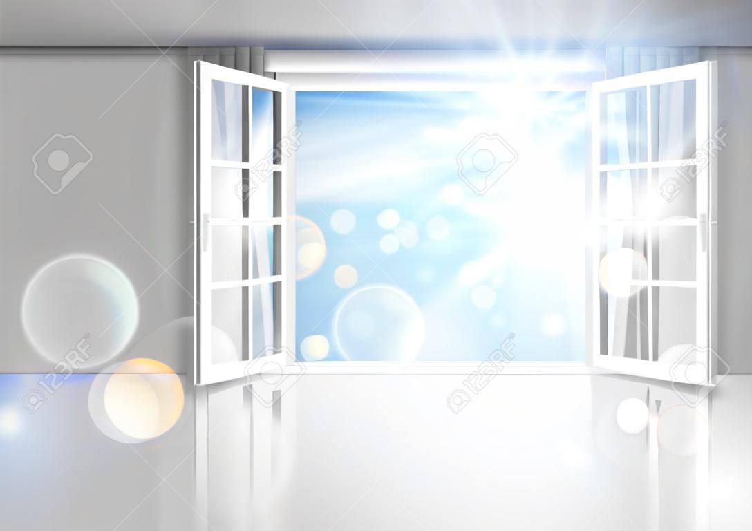Pokój z otwartym oknem. Ilustracji wektorowych.