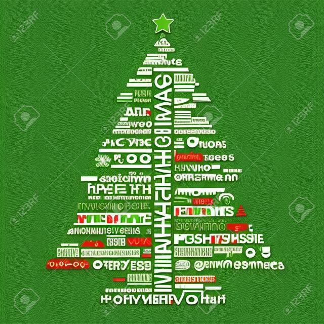 La forma del árbol de Navidad de las cartas - la composición tipográfica - Feliz Navidad en diferentes idiomas - vector