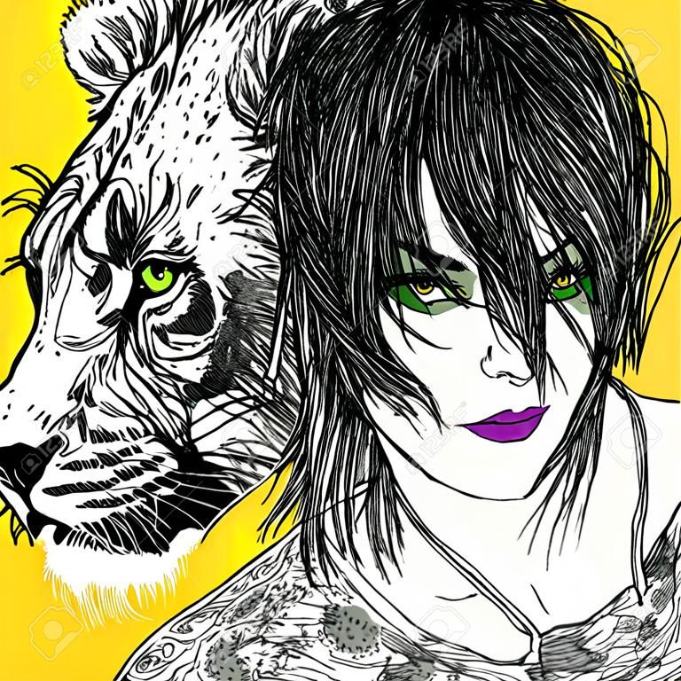 女性とライオン