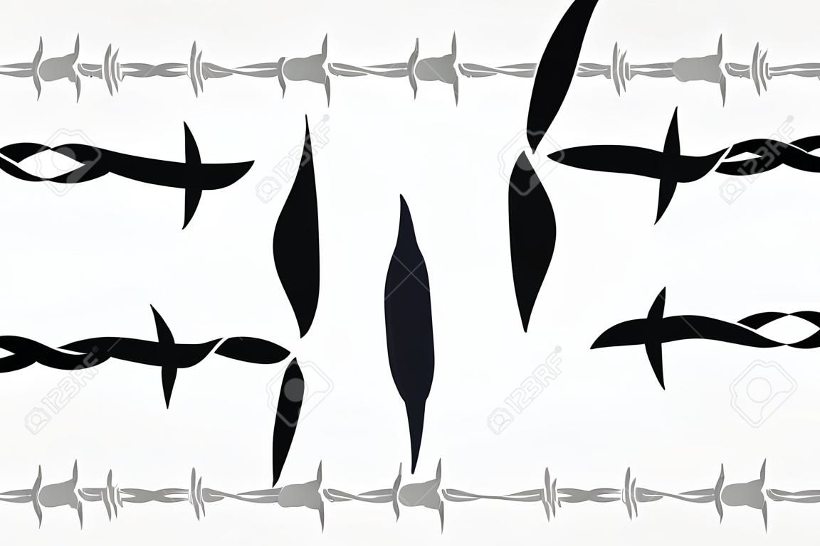 Vector Seamless Silhouette of Barbed Wire. Types and Different Variants