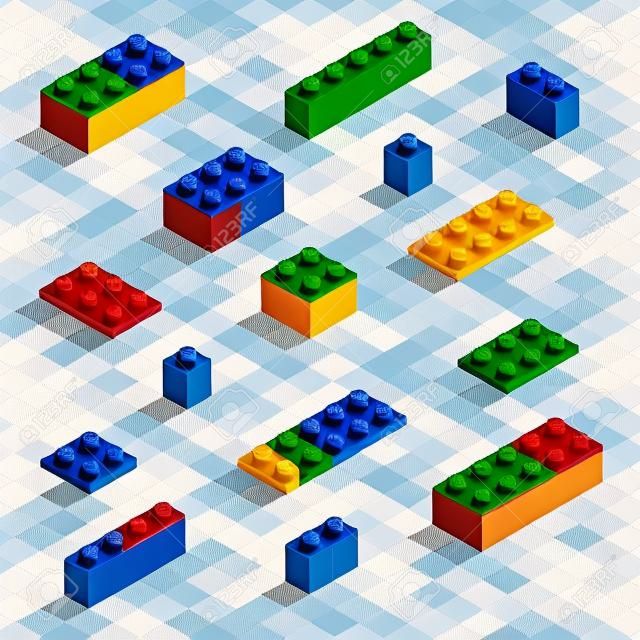 Do your self set of lego blocks in isometric view. DIY vector image.