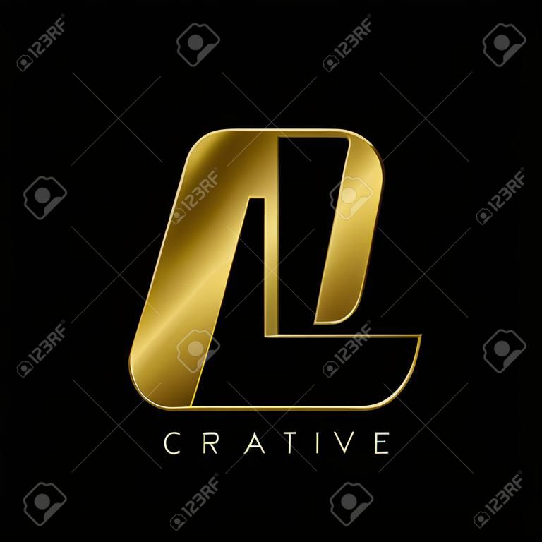 Golden Abstract Techno Letter I Logo, creative negative space vector template design concept.