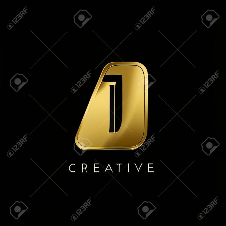 Golden Abstract Techno Letter I Logo, creative negative space vector template design concept.