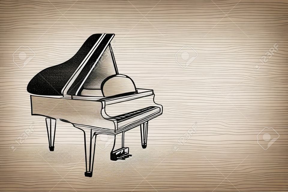 Un dessin en ligne continue d'un piano à queue en bois de luxe. Concept d'instruments de musique classique. Illustration vectorielle graphique de conception de dessin de ligne unique à la mode