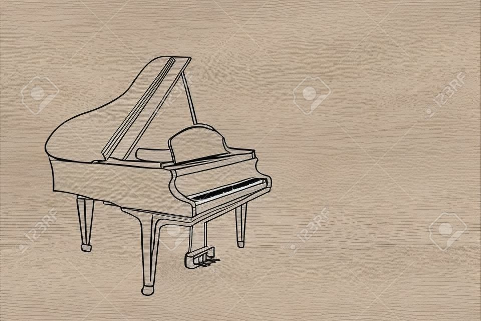 高級木製グランドピアノの1本の連続線画。クラシック楽器のコンセプト。トレンディな単線描画デザイングラフィックベクトルイラスト