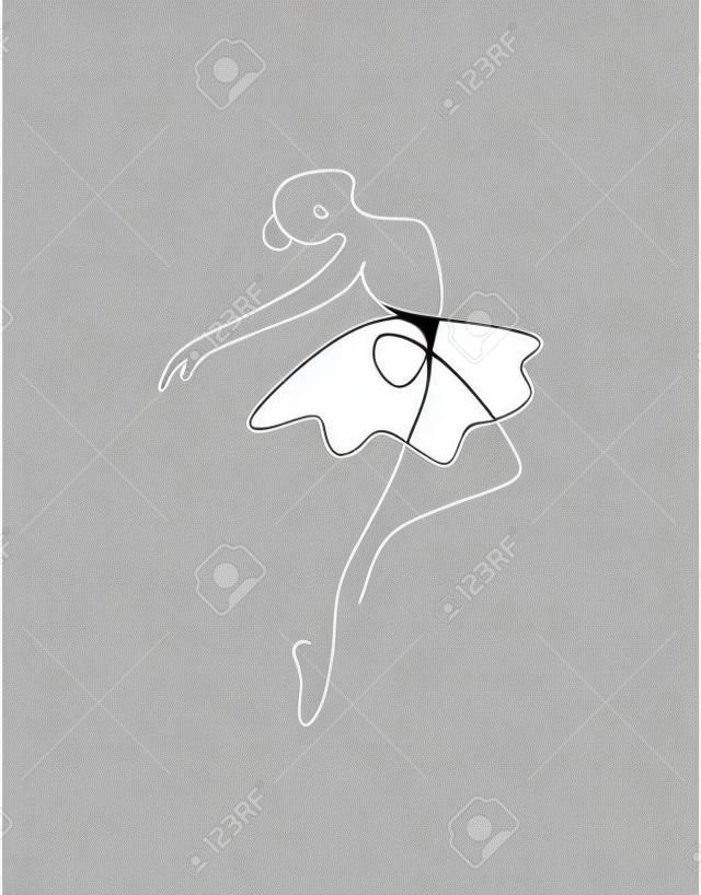 Jeden rysunek linii kobieta baleriny ilustracji wektorowych. minimalistyczna ładna tancerka baletowa pokaż koncepcja ruchu tanecznego. plakat dekoracyjny na ścianę. nowoczesny projekt graficzny rysowania linii ciągłej