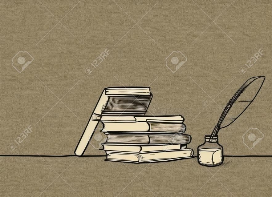 Old book and writing utensils Royalty Free Vector Image