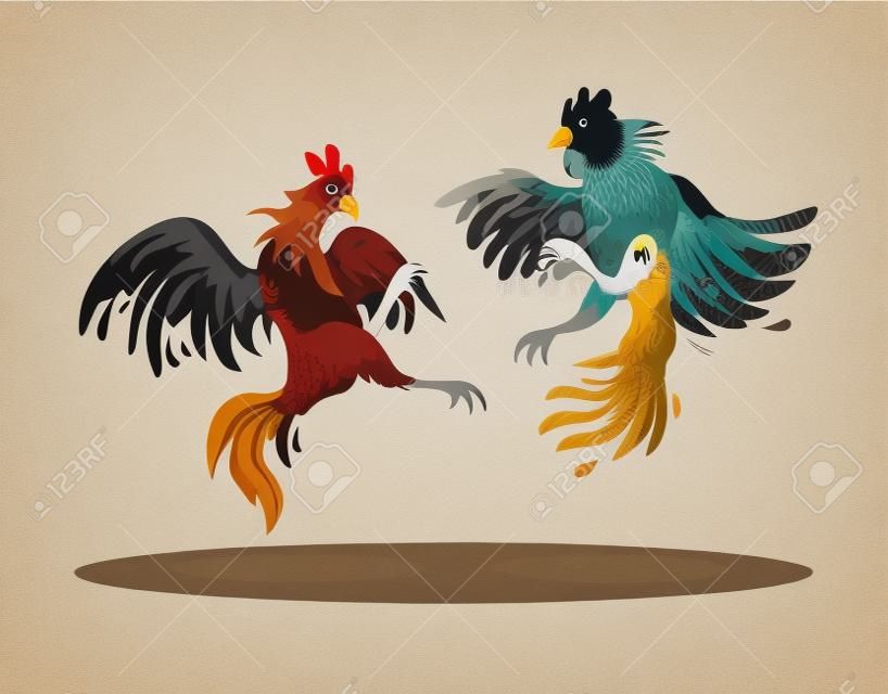 Cockfight traditional animal fight game illustration vector
