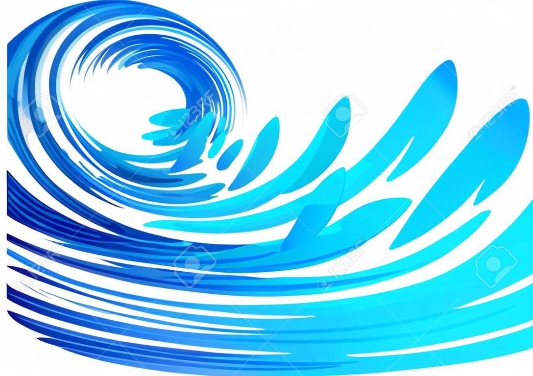 Blue wave isolated on white background, water splash vector