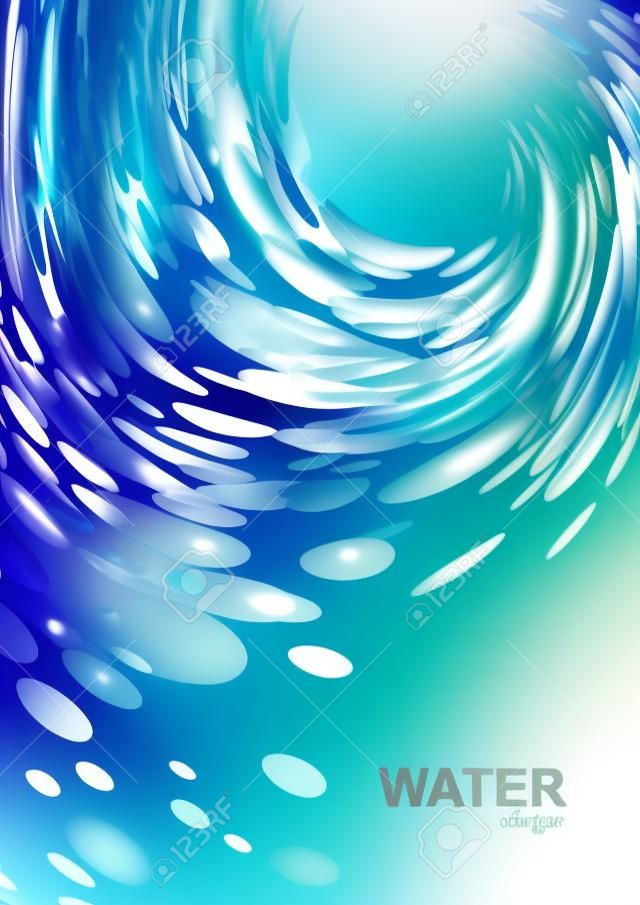 Fond abstrait vague, modèle lumineux, eau bleue sur blanc