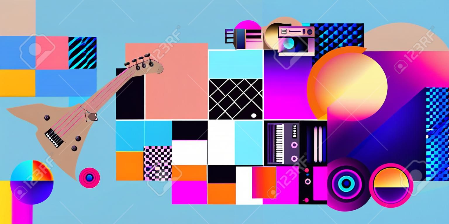 Vektor-buntes Musikfestival für Event-Banner und Poster. Bunte geometrische abstrakte Hintergrundschablone in Eps10.