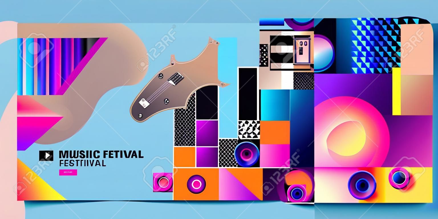 Vektor-buntes Musikfestival für Event-Banner und Poster. Bunte geometrische abstrakte Hintergrundschablone in Eps10.