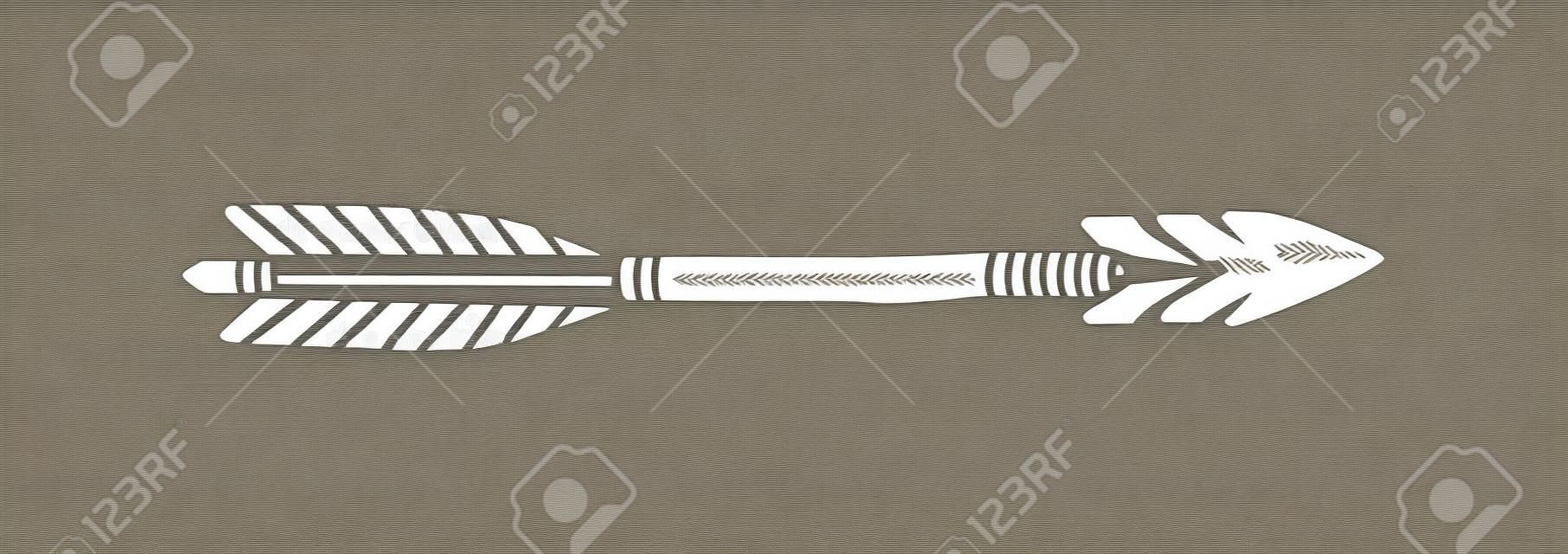 Hand Draw silhouette Ethnic Indian Arrow. Vector Illustration of Tribal Arrows Isolated on White Background with Grunge Texture.