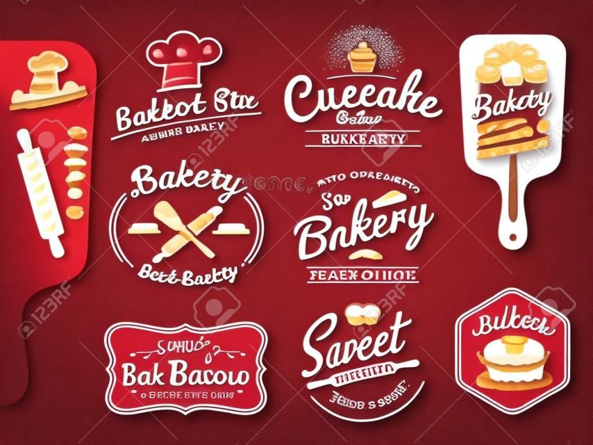 Set of bakery and bread logo labels design for sweets shop, bakery shop, cake shop, restaurant, bake shop  Vector illustration  All types used free commercial font.