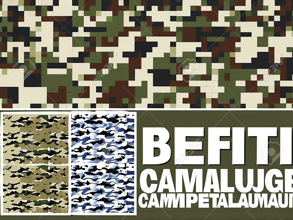 Quatro cores diferentes padrão militar de camuflagem digital para fundo, roupa, vestuário têxtil, papel de parede Muito fácil de usar, basta clicar no padrão de camuflagem na amostra de cor