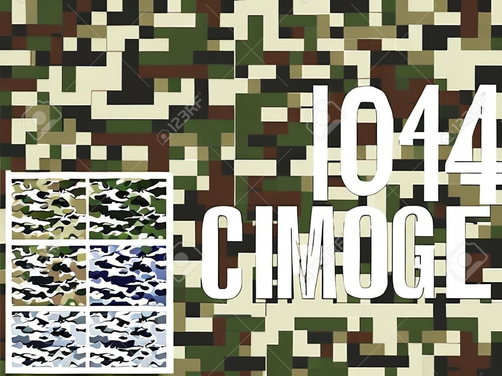 Quatro cores diferentes padrão militar de camuflagem digital para fundo, roupa, vestuário têxtil, papel de parede Muito fácil de usar, basta clicar no padrão de camuflagem na amostra de cor