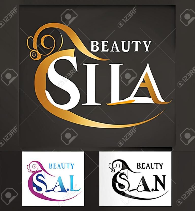 美容院標誌設計與女性的臉負空間的字母S適用於美容美髮，水療，按摩，美容和美容理念與字母s。矢量插圖