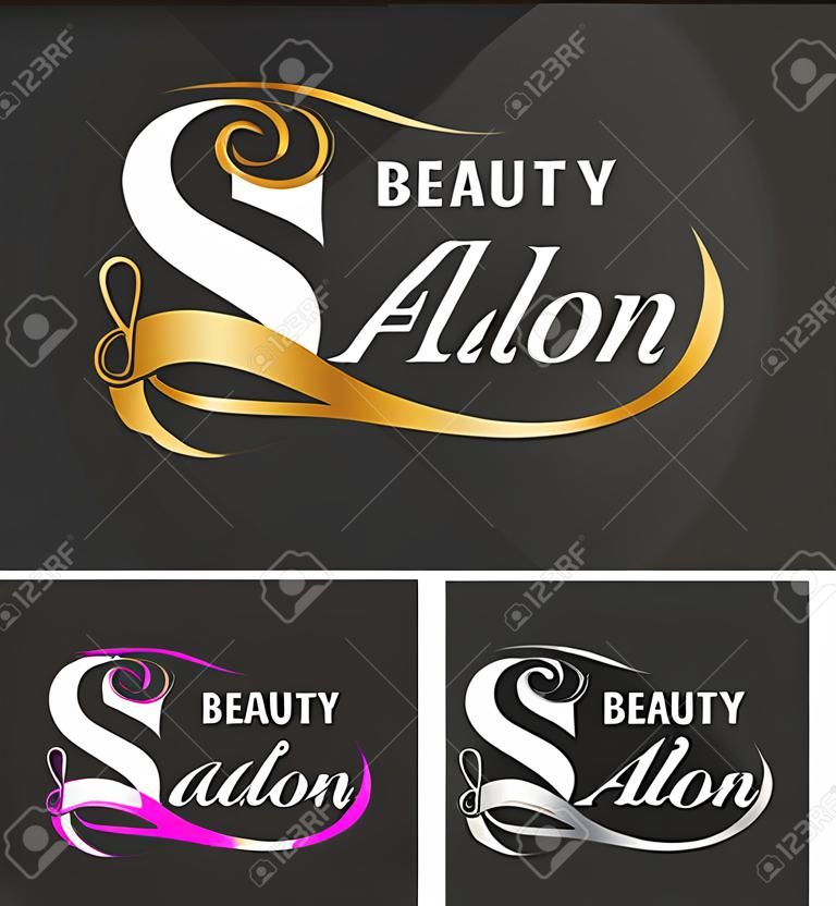 美容院標誌設計與女性的臉負空間的字母S適用於美容美髮，水療，按摩，美容和美容理念與字母s。矢量插圖