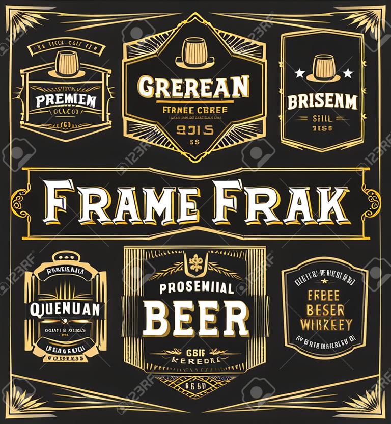 Vintage frame ontwerp voor labels, banner, sticker en ander design. Geschikt voor whisky, bier en premium product. Alle soorten gebruik gratis lettertype.