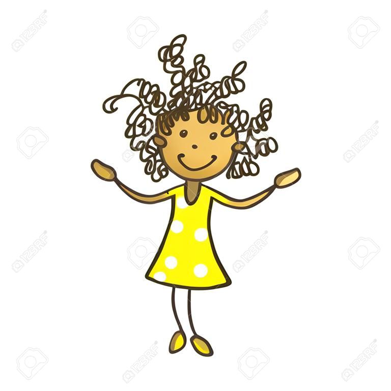 Cartoon Stick Figure Girl With Curly Hair