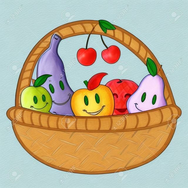 Les fruits dans le panier doodle visage souriant