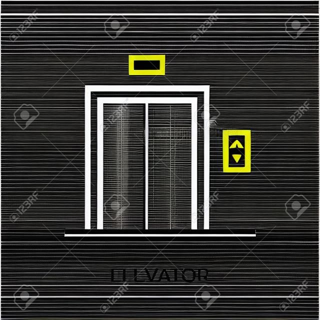 Elevator flat line icon. Vector outline illustration of doorway. Black thin linear pictogram for building passenger lift