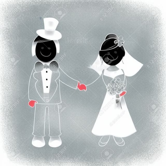 Wedding couple sur fond illustration dessin blanc à la main