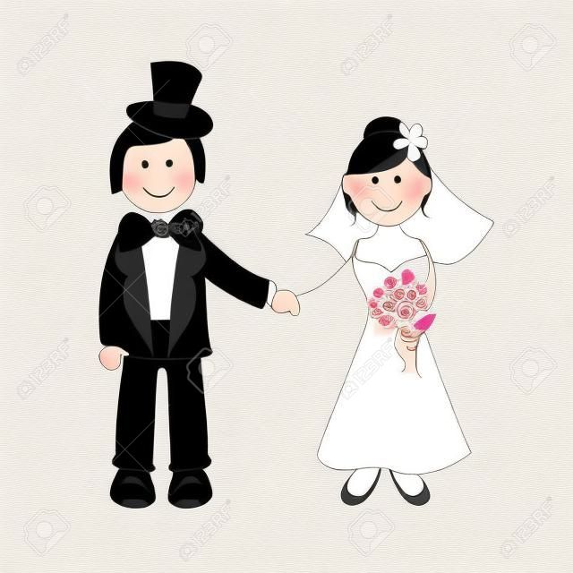 Wedding couple sur fond illustration dessin blanc à la main