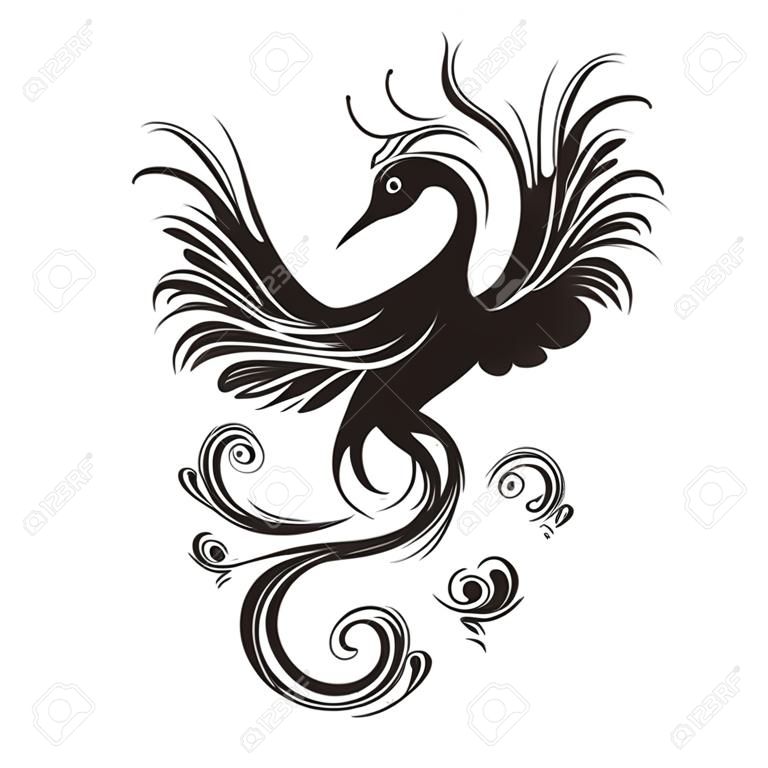 フェニックス鳥のシルエット。不滅のシンボルです。火の鳥。部族のベクター イラストです。白い背景上に分離。