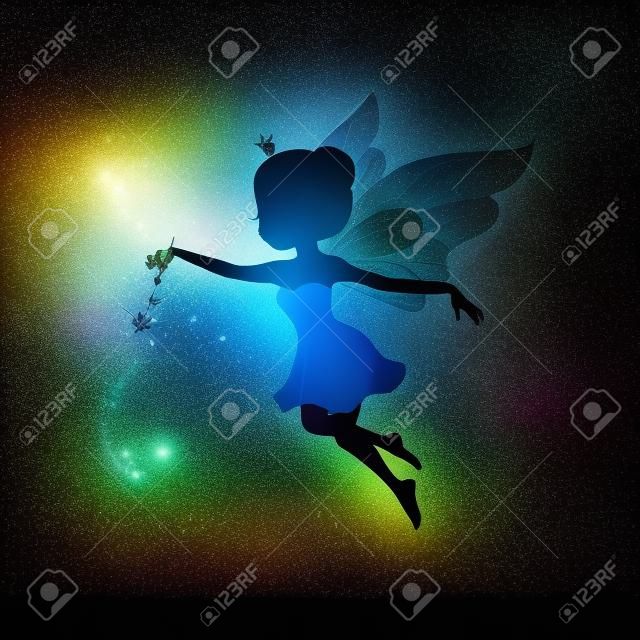 Silhouette of beautiful fairy.