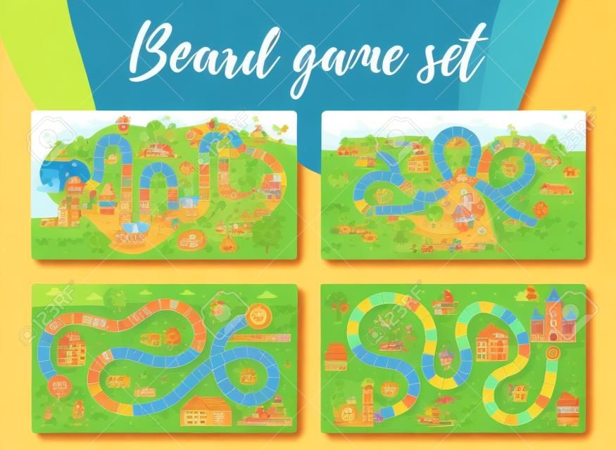 Vector flat style set of kids board game in colorful illustration.