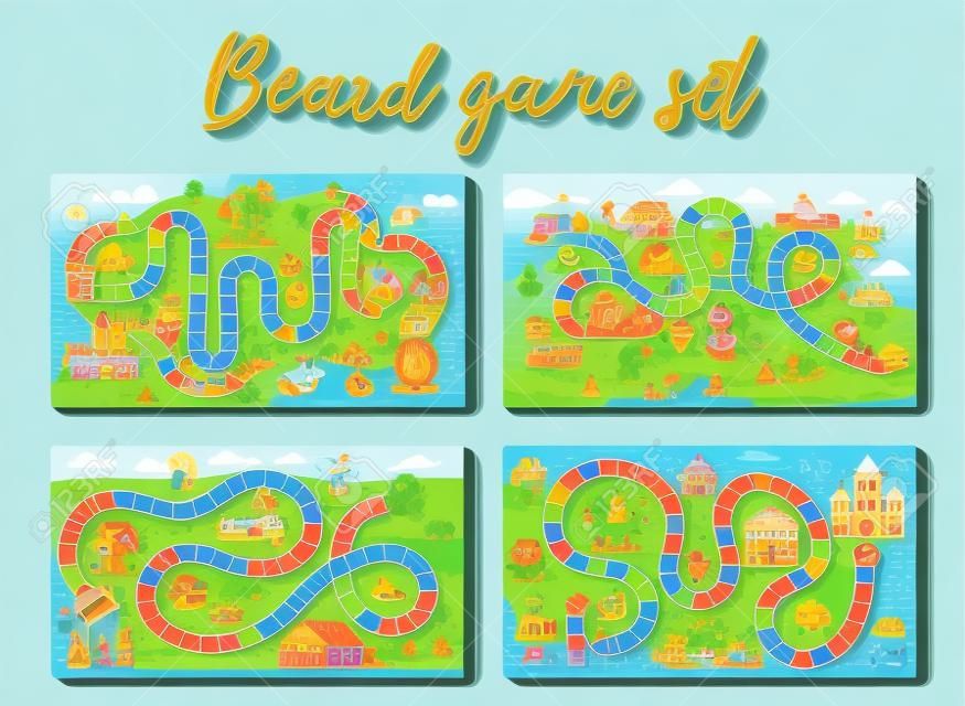 Vector flat style set of kids board game in colorful illustration.
