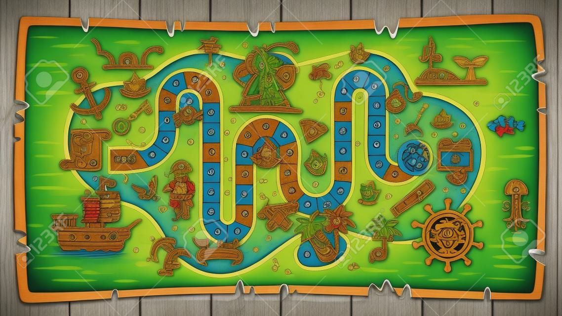 Illustration colorée du modèle de jeu de société pirate.