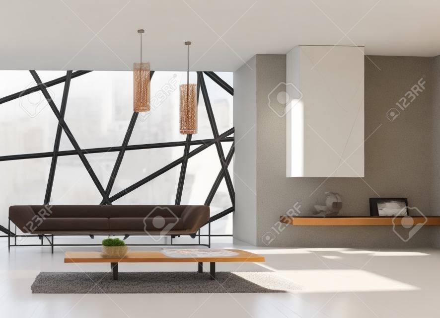 3D-Rendering von Loft Interieur mit minimalistischen Couch