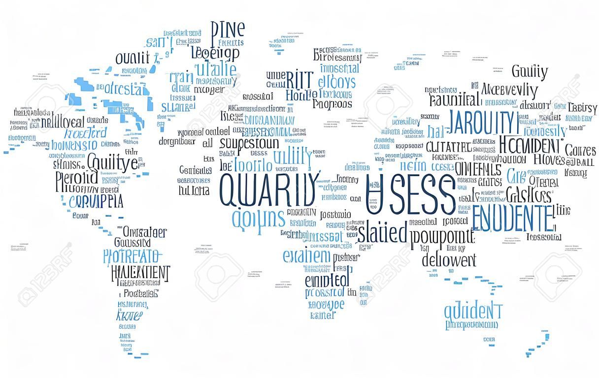 Mapa del Mundo conceptual en un simple negocio Palabra Nube de etiquetas del diseño en un fondo blanco.