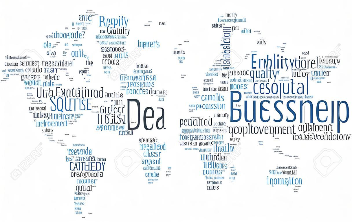 Концептуальная карта мира в простой бизнес Word, облако тегов дизайн на белом фоне.