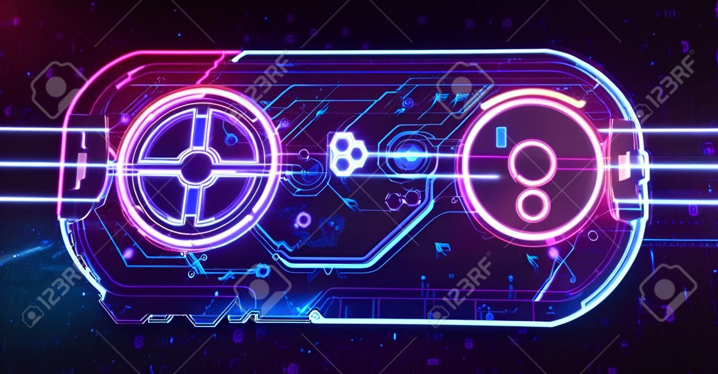 Gaming pad symbool, esport, video controller, 5g spel en cyber sport. Futuristic abstract concept 3d rendering illustratie.