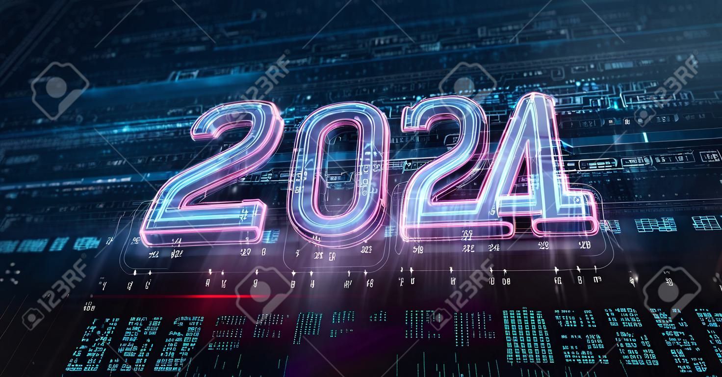 2024 anni nuovo concetto di design digitale futuristico astratto 3d illustrazione stile cyberspazio