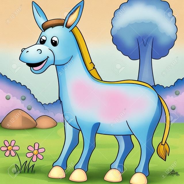 Donkey Colored Cartoon Farm Illustration